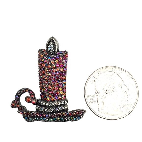 Multi Color Crystal Candle Brooch Candelabra Stick Pin Vintage Christmas Holiday - Picture 4 of 6